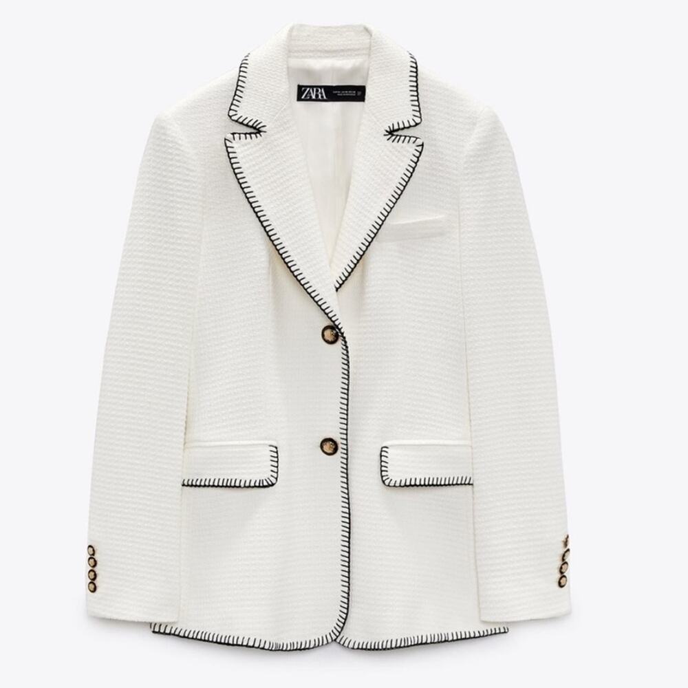 Zara White and Black Double Breasted Blazer - EUC - XS